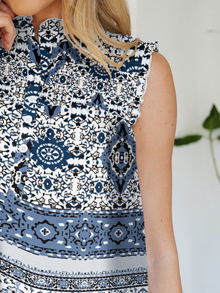 FAM - FAM Frill Printed Mock Neck Top - Top