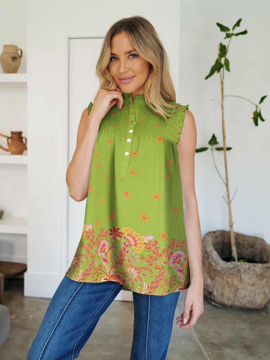 FAM - FAM Frill Printed Mock Neck Top - Top