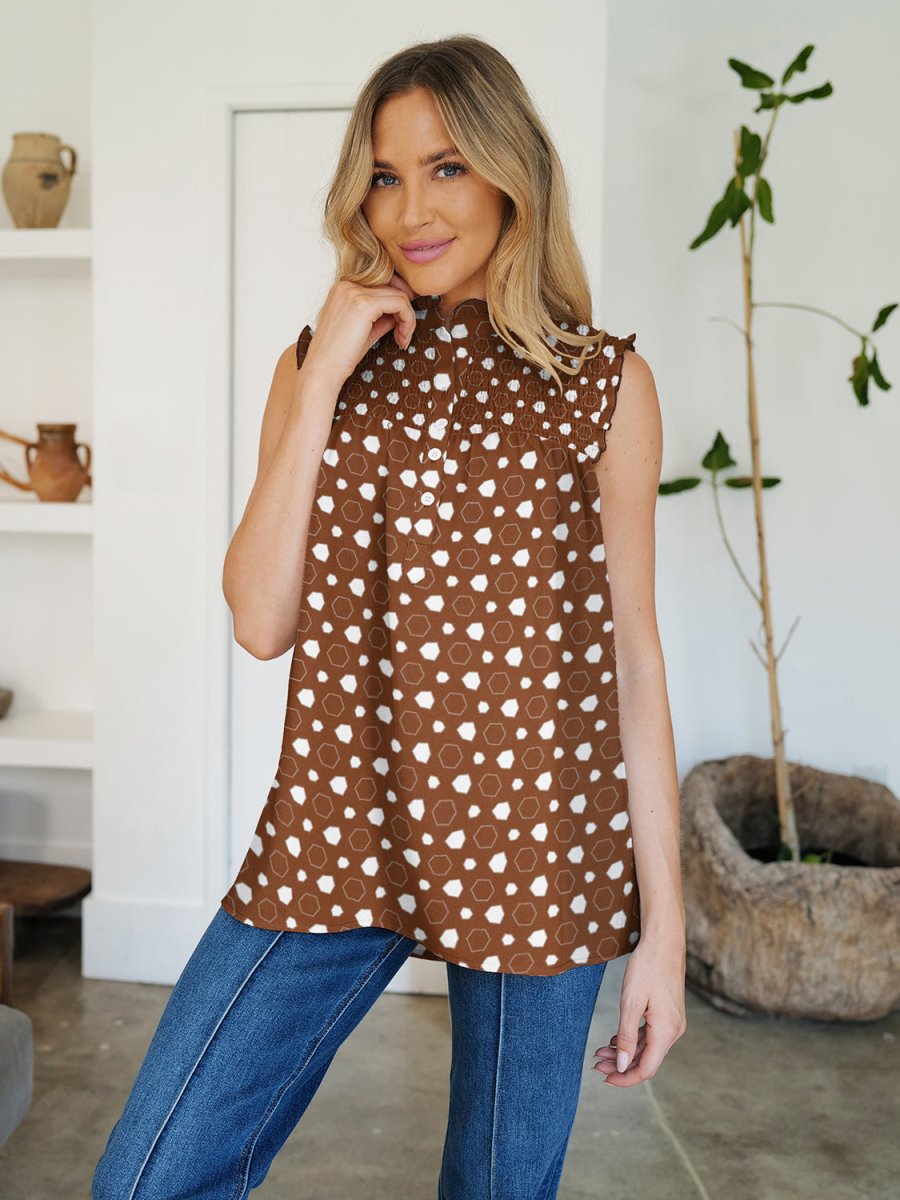FAM - FAM Frill Printed Mock Neck Top - Top