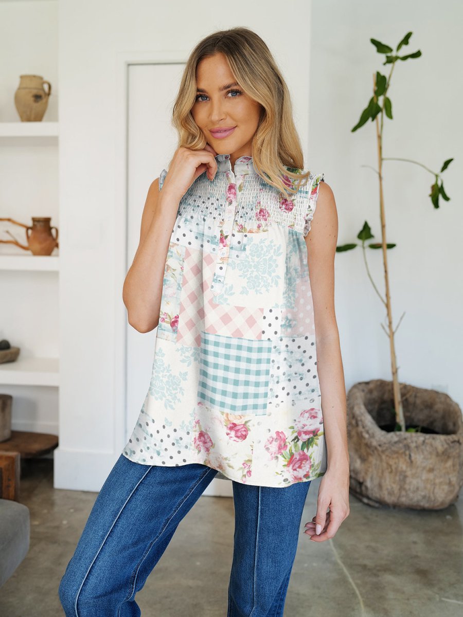 FAM - FAM Frill Printed Mock Neck Top - Top