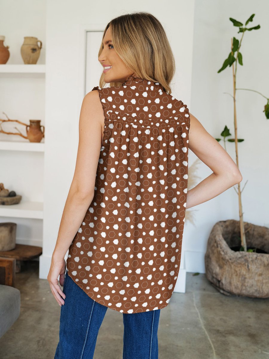 FAM - FAM Frill Printed Mock Neck Top - Top