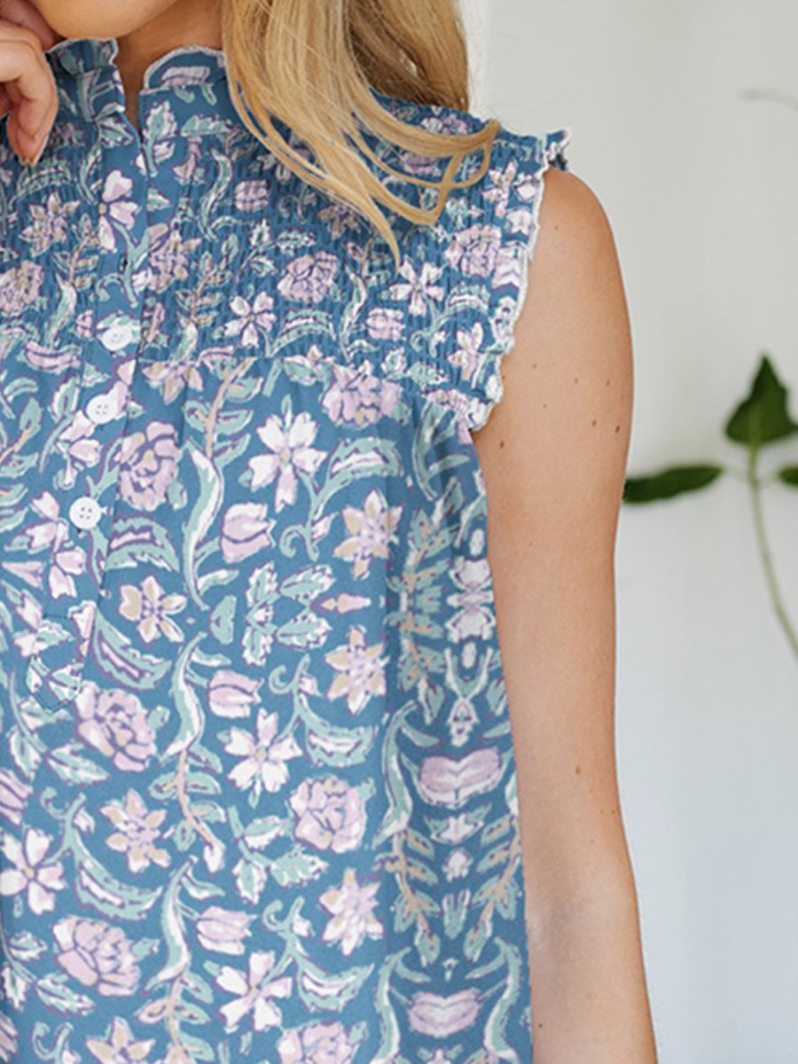 FAM - FAM Frill Printed Mock Neck Top - Top