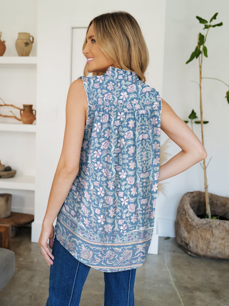 FAM - FAM Frill Printed Mock Neck Top - Top