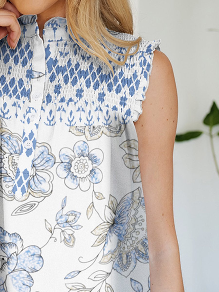 FAM - FAM Frill Printed Mock Neck Top - Top