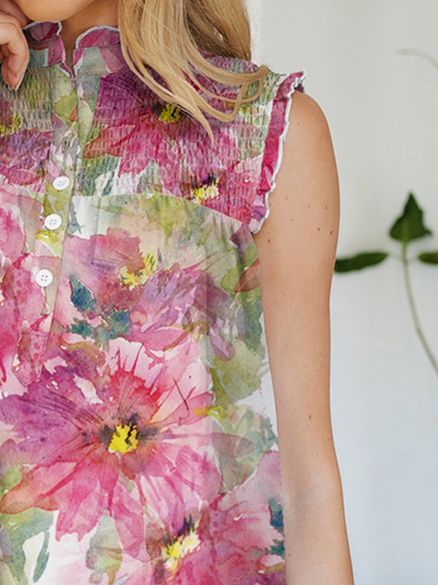 FAM - FAM Frill Printed Mock Neck Top - Top