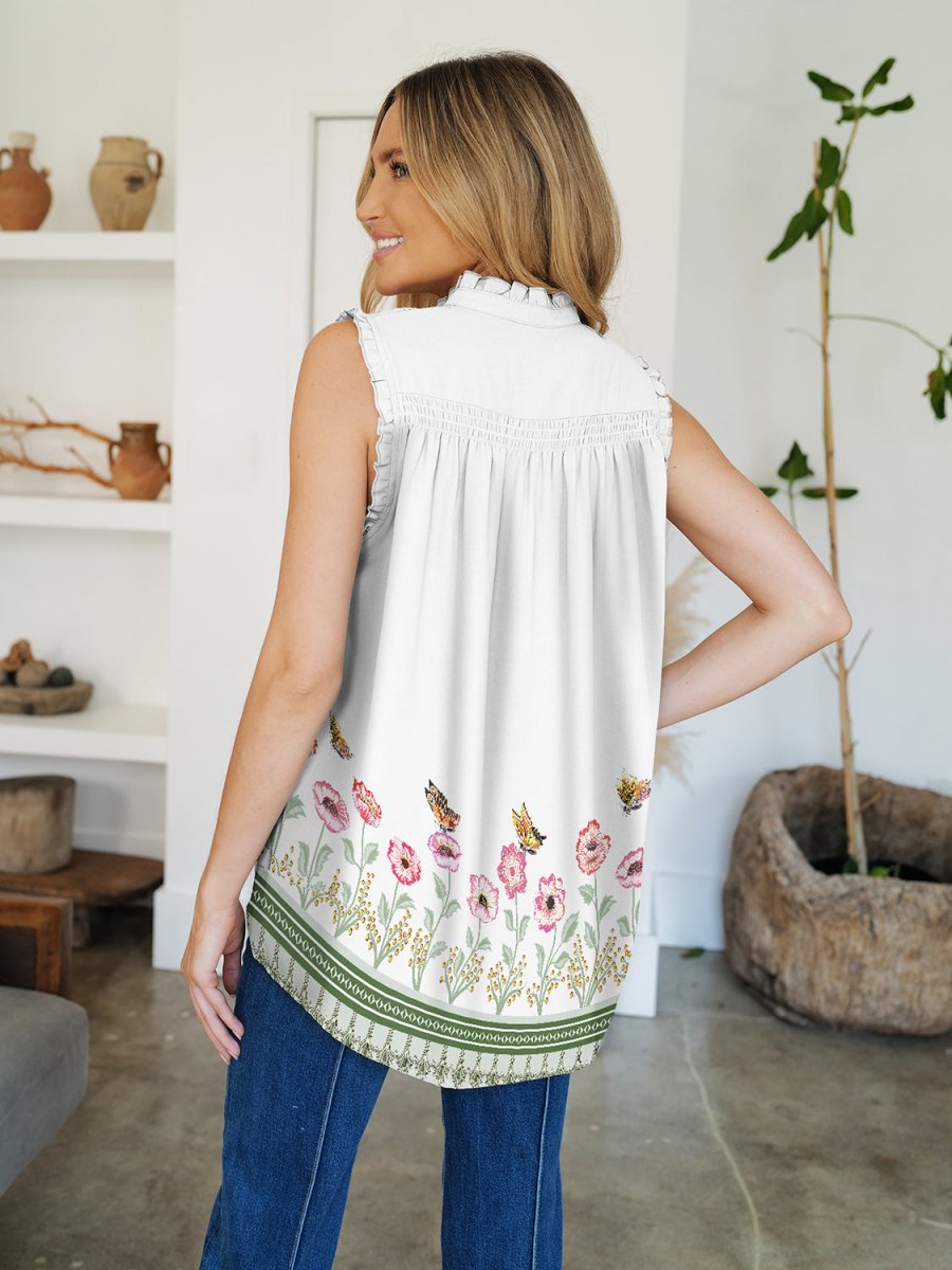 FAM - FAM Frill Printed Mock Neck Top - Top