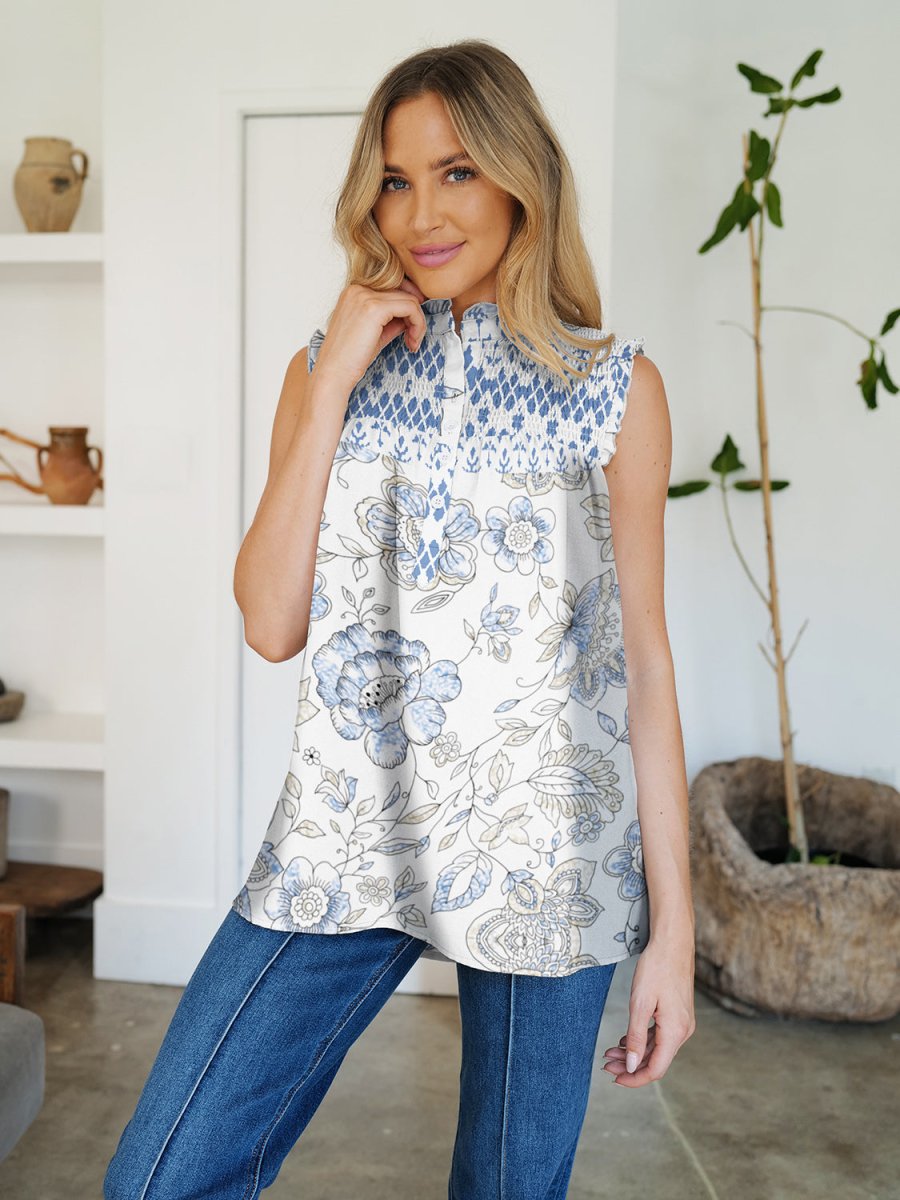 FAM - FAM Frill Printed Mock Neck Top - Top