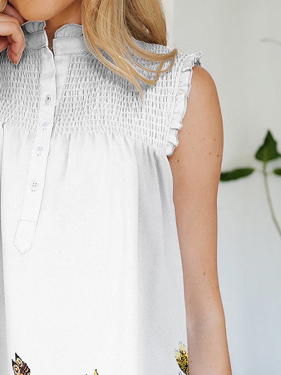 FAM - FAM Frill Printed Mock Neck Top - Top