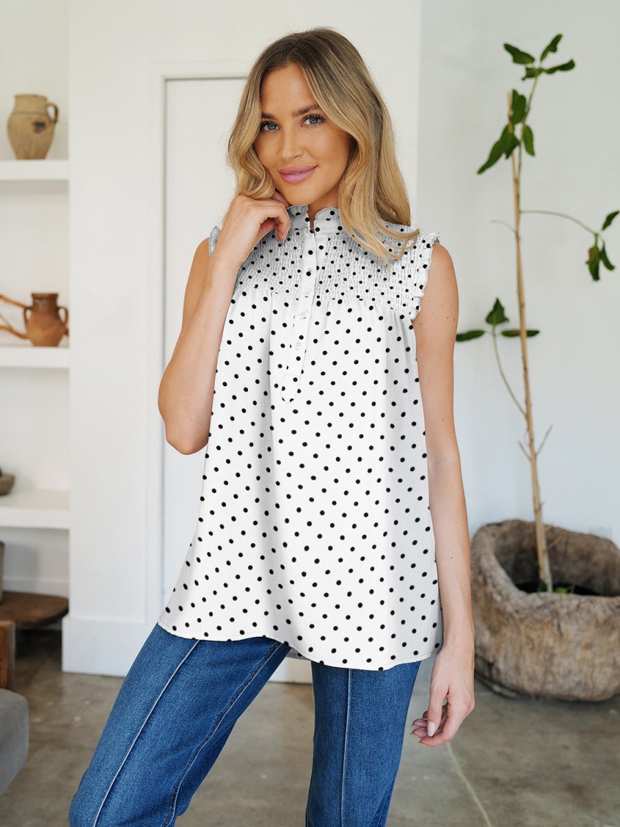 FAM - FAM Frill Printed Mock Neck Top - Top