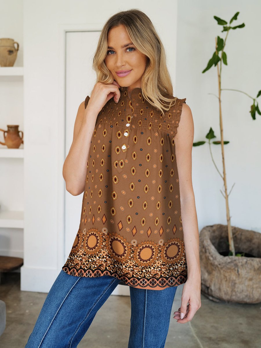 FAM - FAM Frill Printed Mock Neck Top - Top