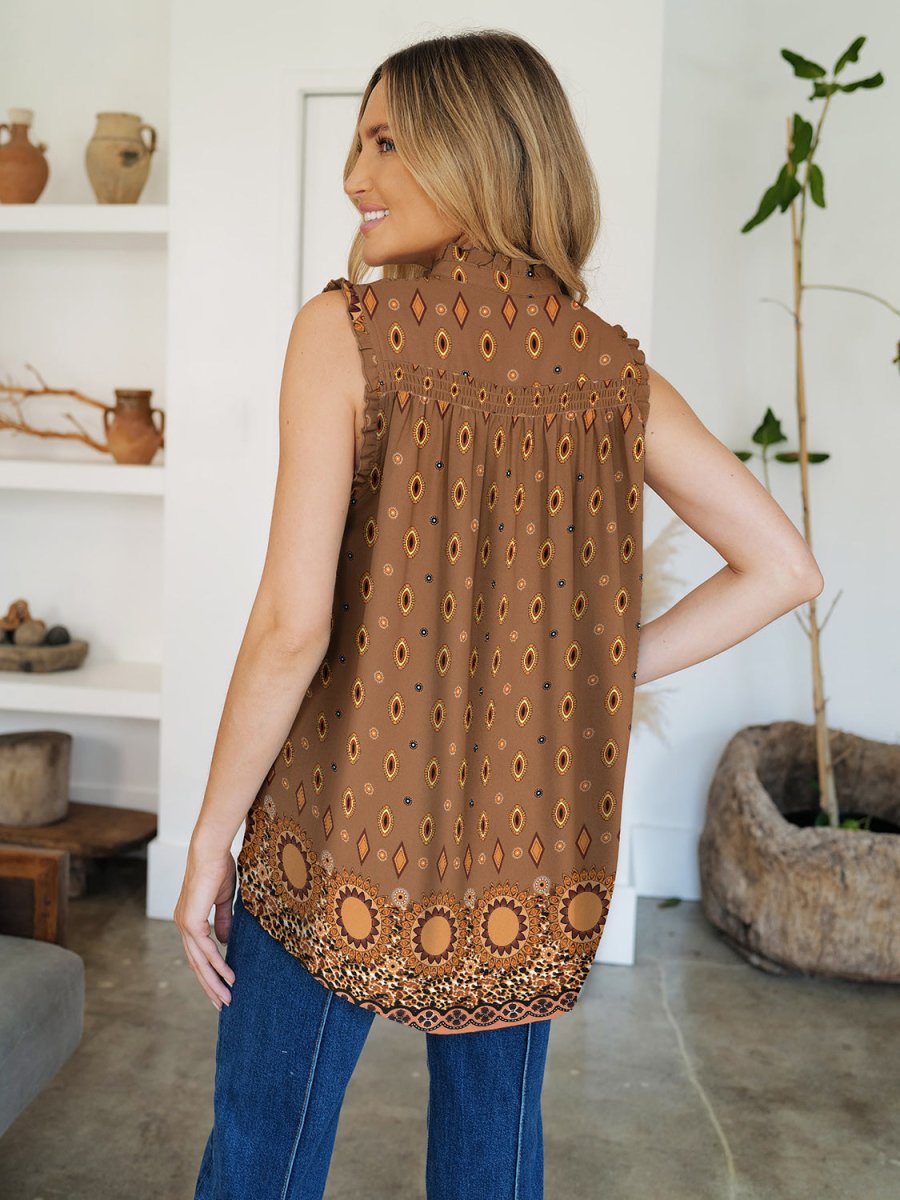 FAM - FAM Frill Printed Mock Neck Top - Top