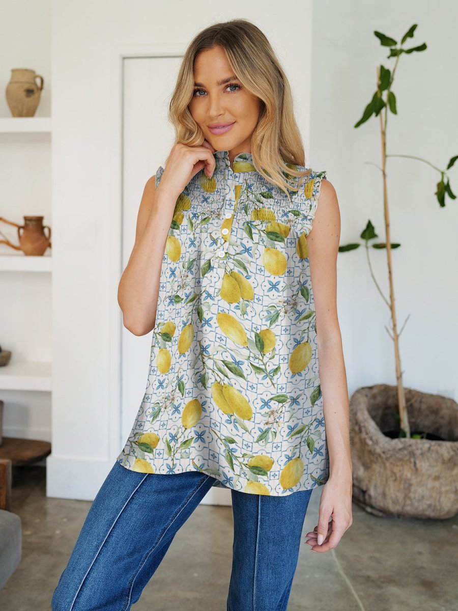 FAM - FAM Frill Printed Mock Neck Top - Top