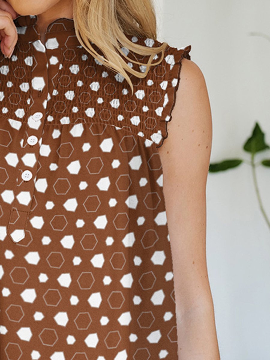 FAM - FAM Frill Printed Mock Neck Top - Top