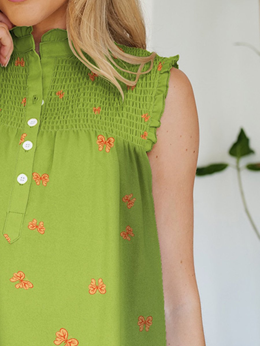 FAM - FAM Frill Printed Mock Neck Top - Top