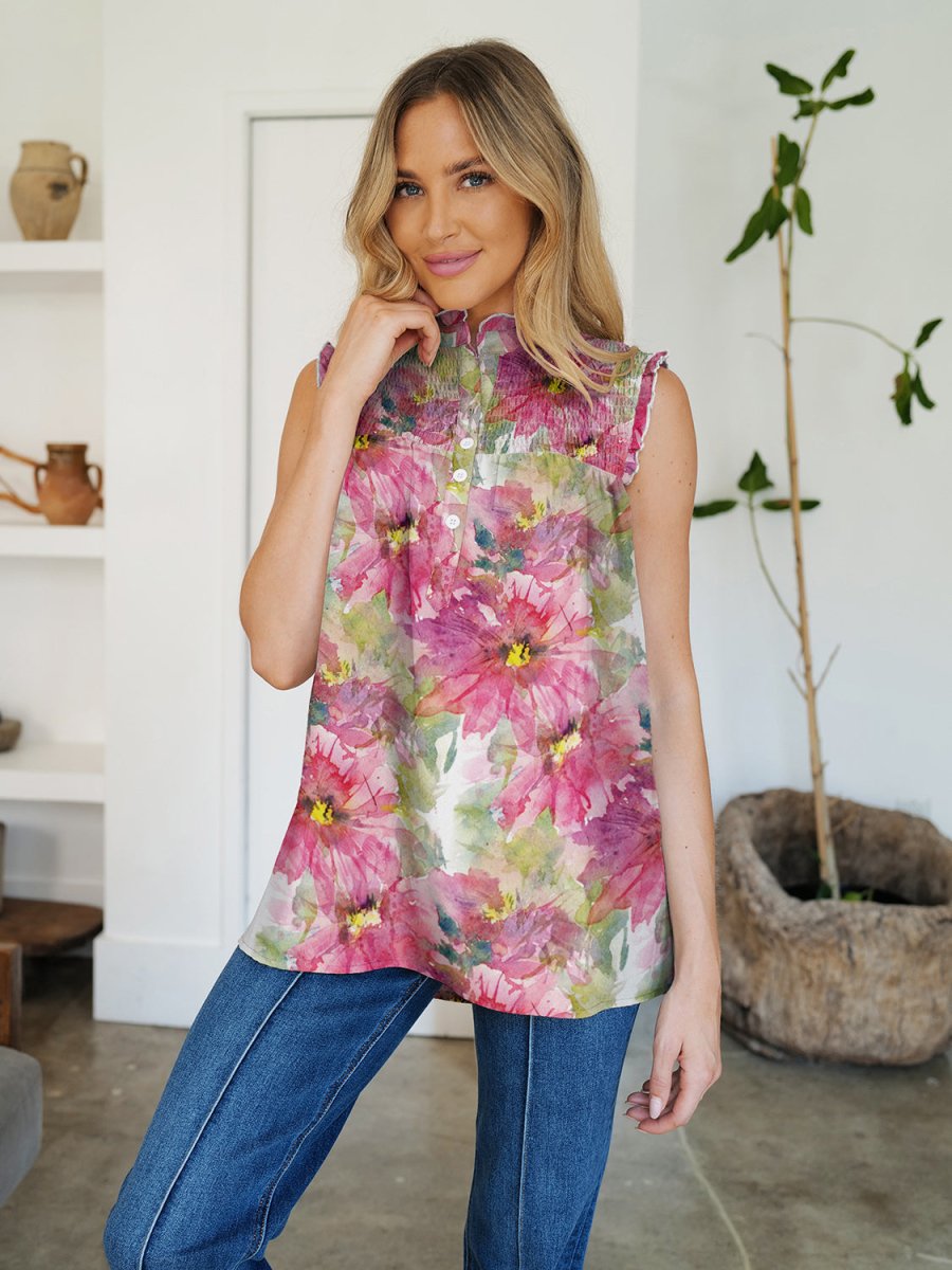 FAM - FAM Frill Printed Mock Neck Top - Top