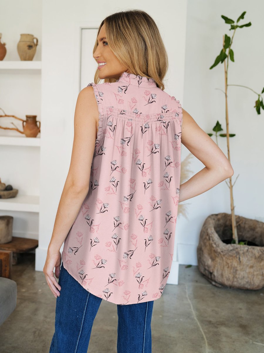 FAM - FAM Frill Printed Mock Neck Top - Top
