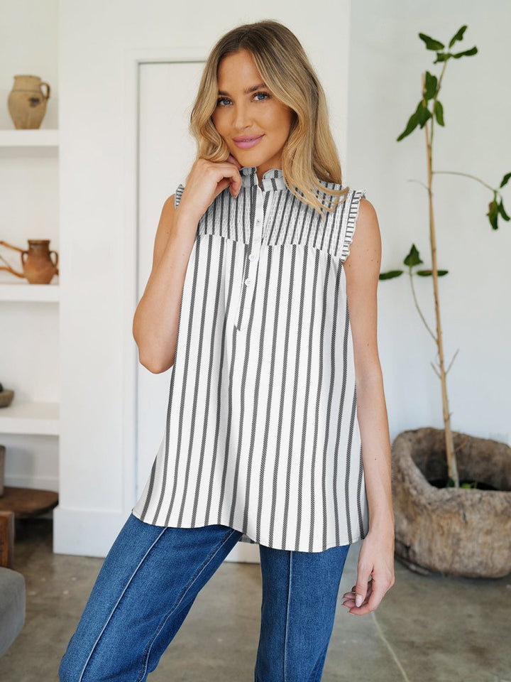 FAM - FAM Frill Printed Mock Neck Top - Top