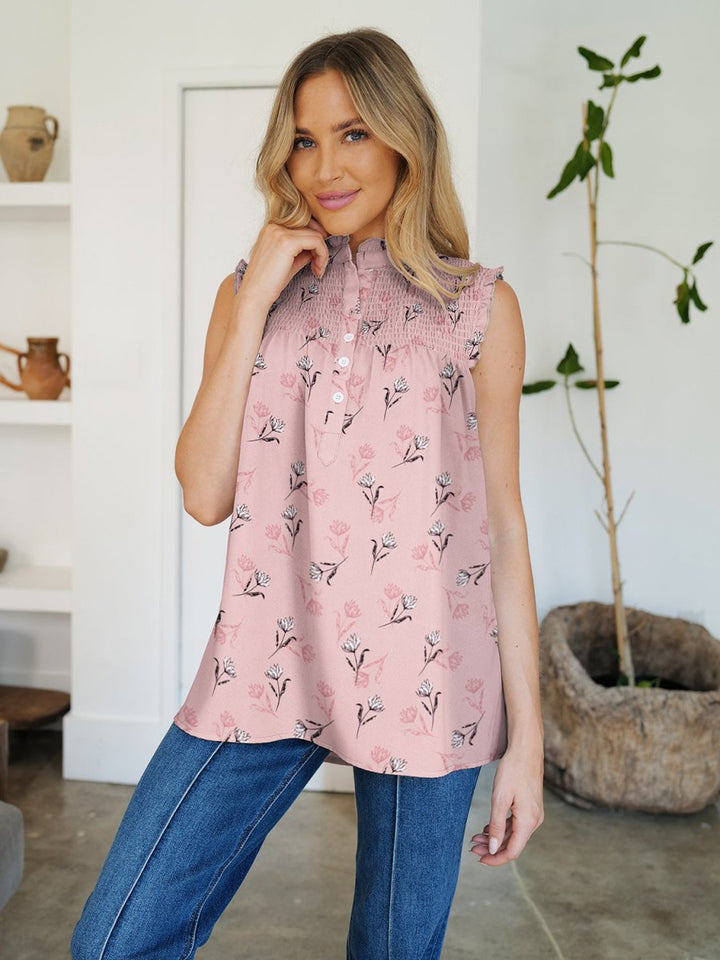 FAM - FAM Frill Printed Mock Neck Top - Top
