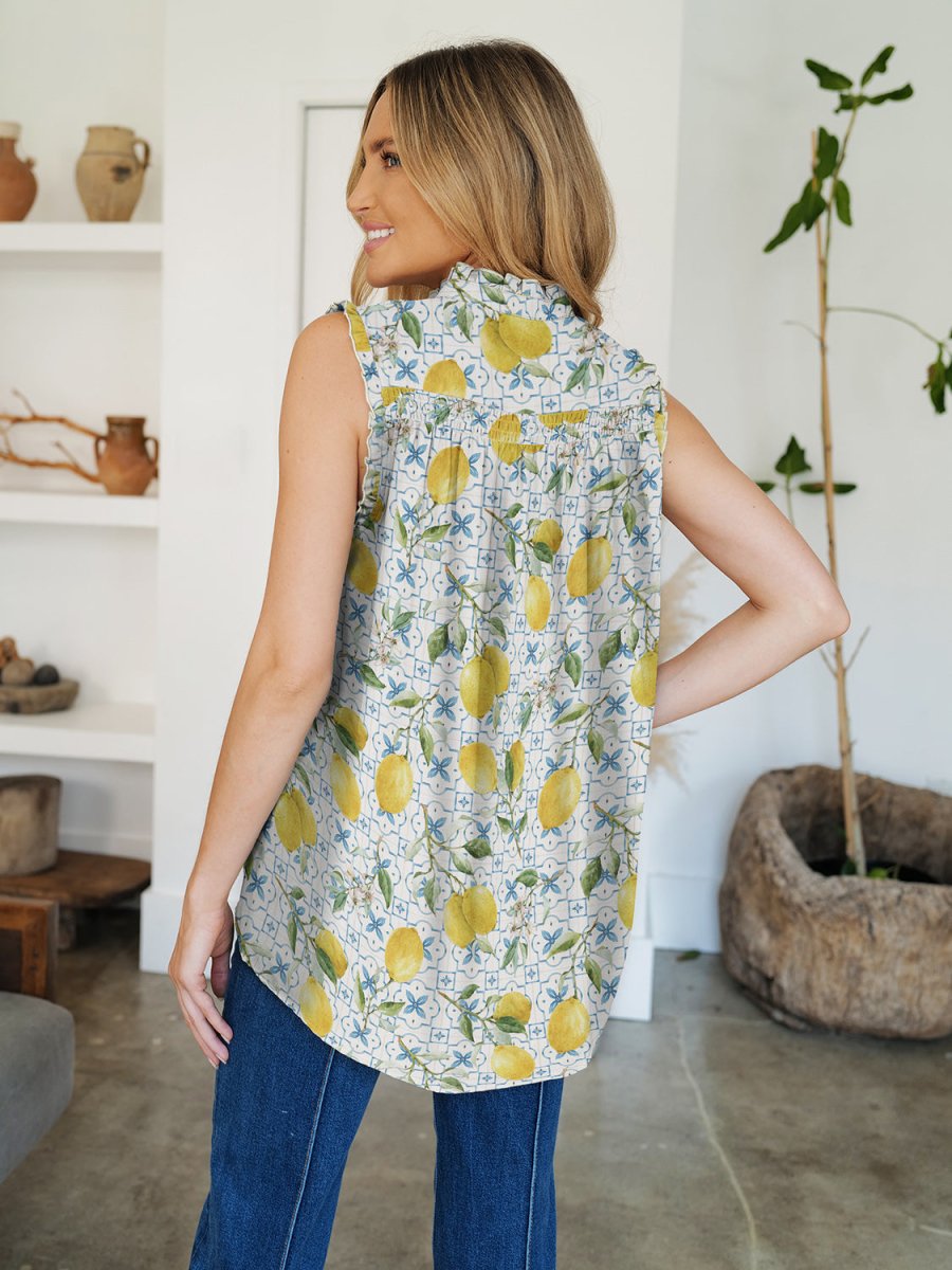 FAM - FAM Frill Printed Mock Neck Top - Top