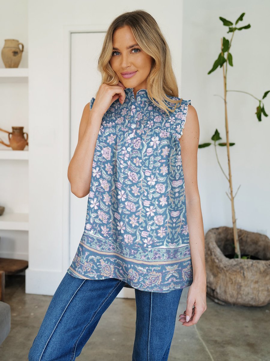 FAM - FAM Frill Printed Mock Neck Top - Top