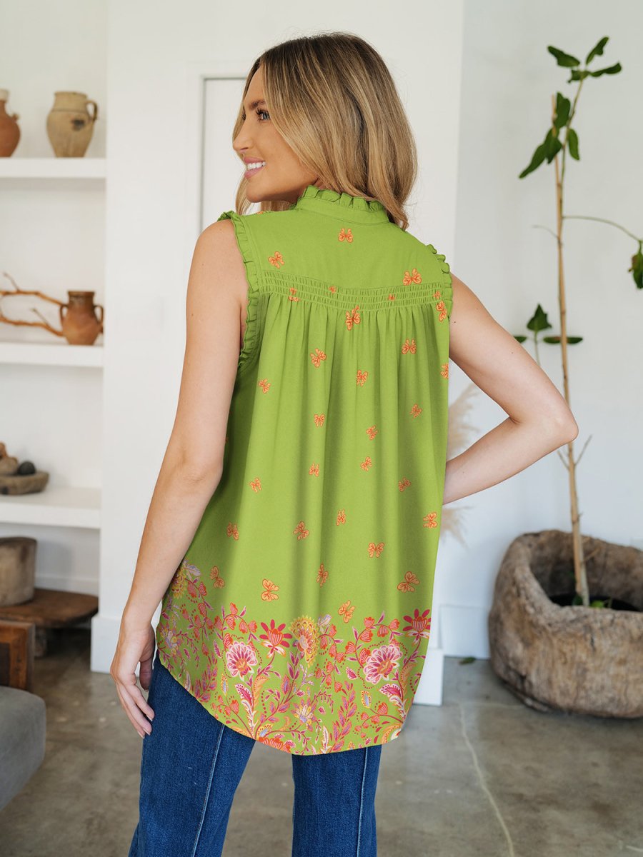 FAM - FAM Frill Printed Mock Neck Top - Top