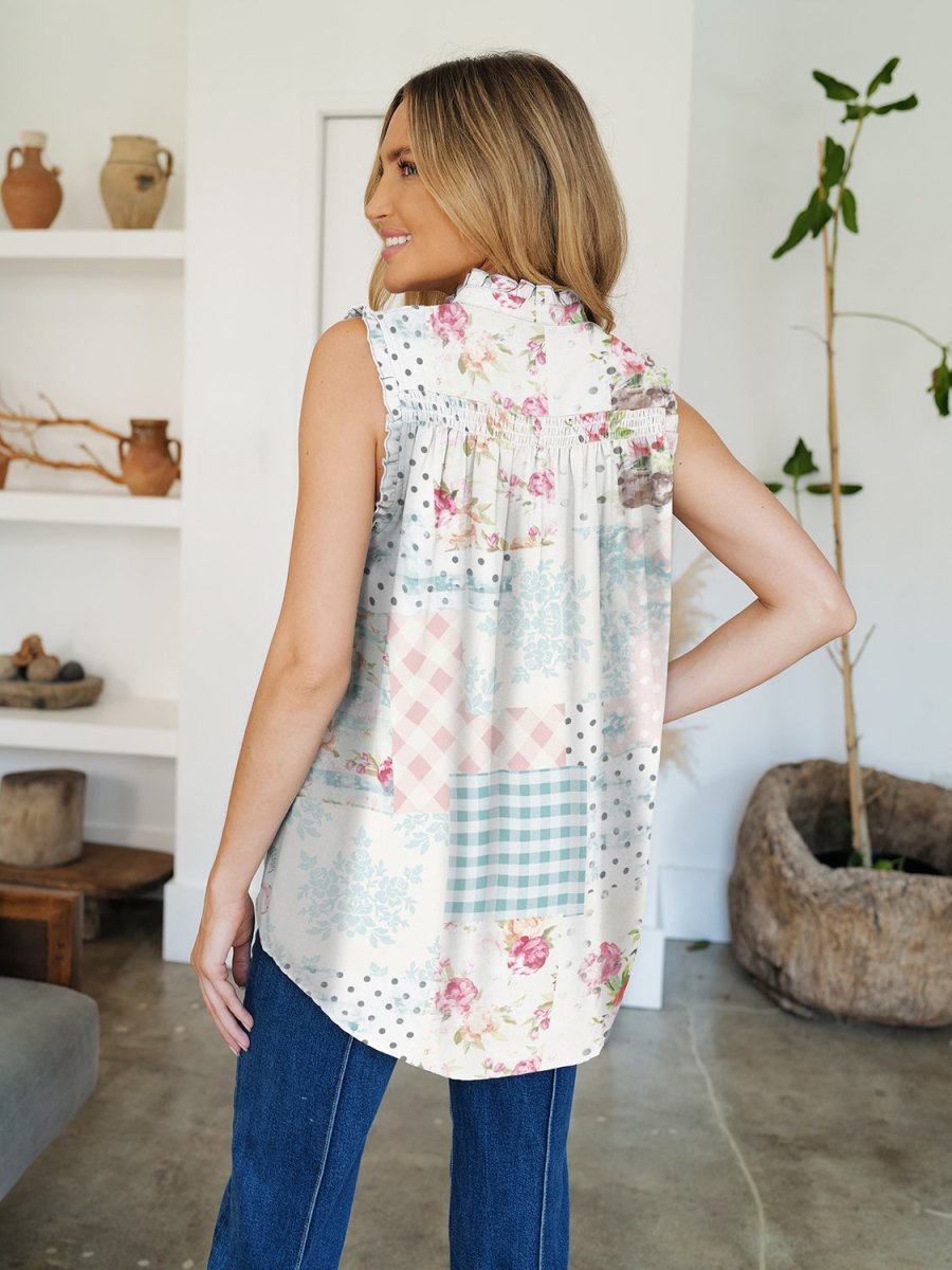 FAM - FAM Frill Printed Mock Neck Top - Top