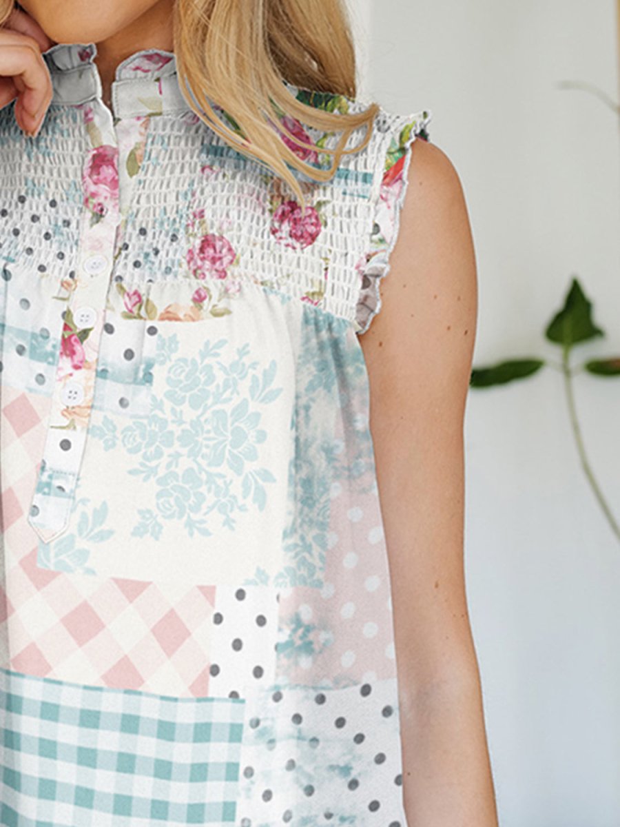 FAM - FAM Frill Printed Mock Neck Top - Top