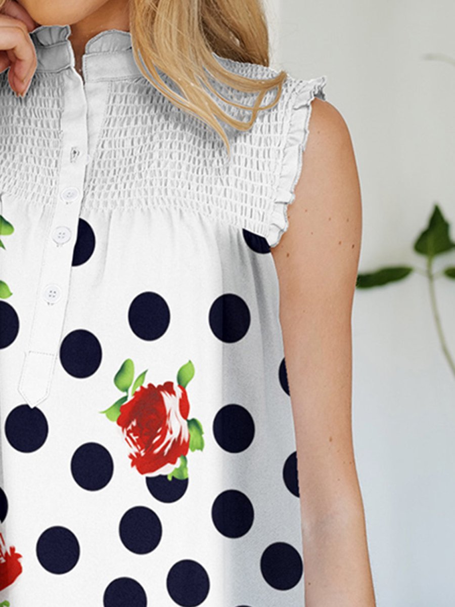 FAM - FAM Frill Printed Mock Neck Top - Top