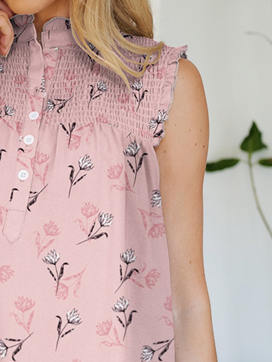 FAM - FAM Frill Printed Mock Neck Top - Top