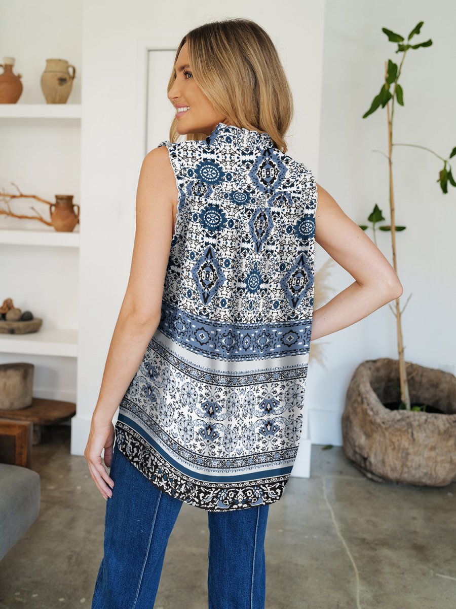 FAM - FAM Frill Printed Mock Neck Top - Top