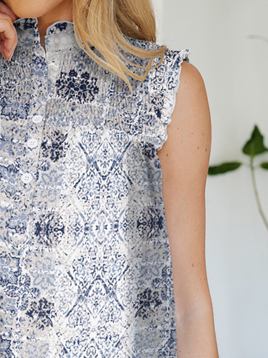 FAM - FAM Frill Printed Mock Neck Top - Top