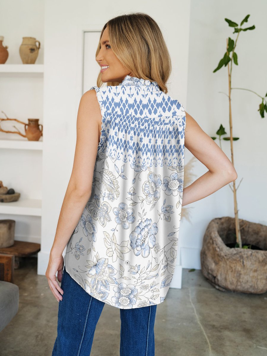 FAM - FAM Frill Printed Mock Neck Top - Top