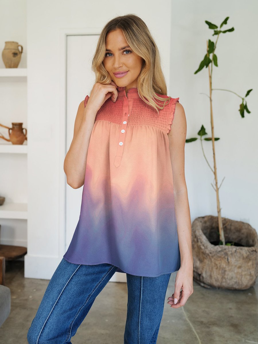 FAM - FAM Frill Printed Mock Neck Top - Top