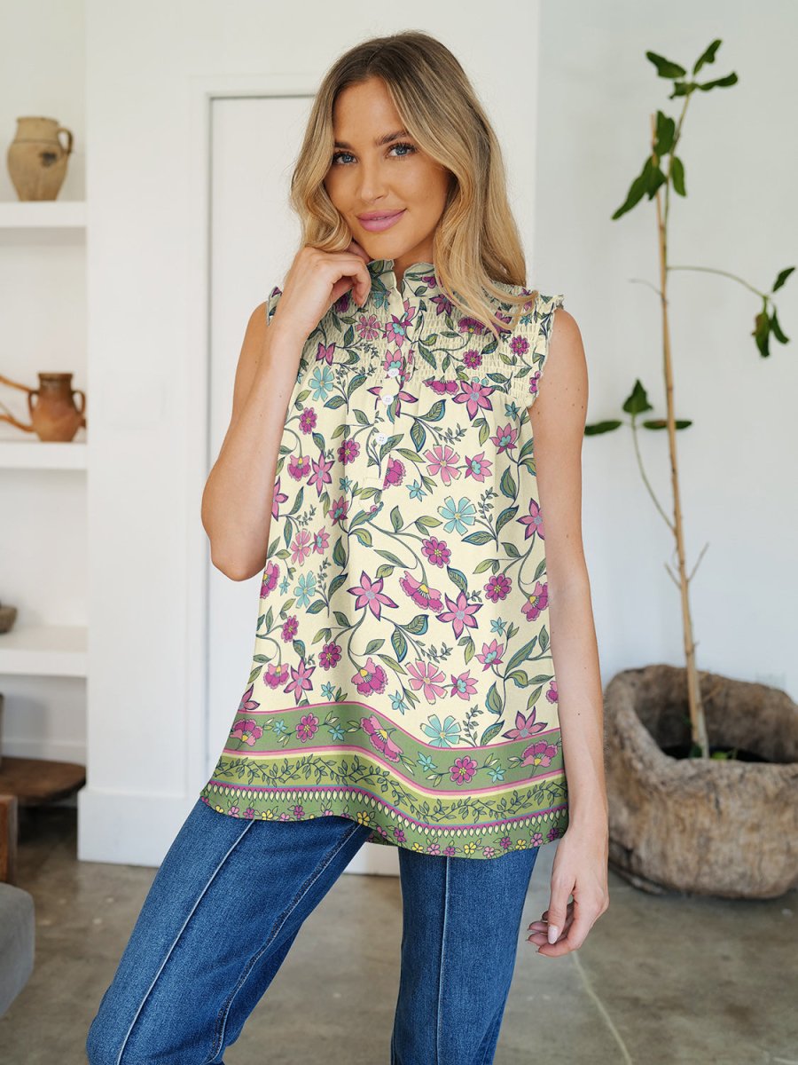 FAM - FAM Frill Printed Mock Neck Top - Top