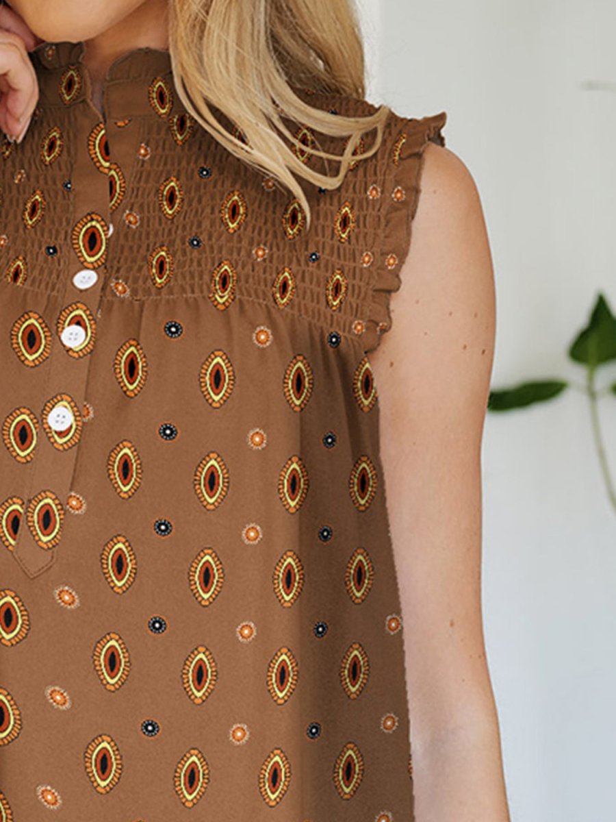 FAM - FAM Frill Printed Mock Neck Top - Top