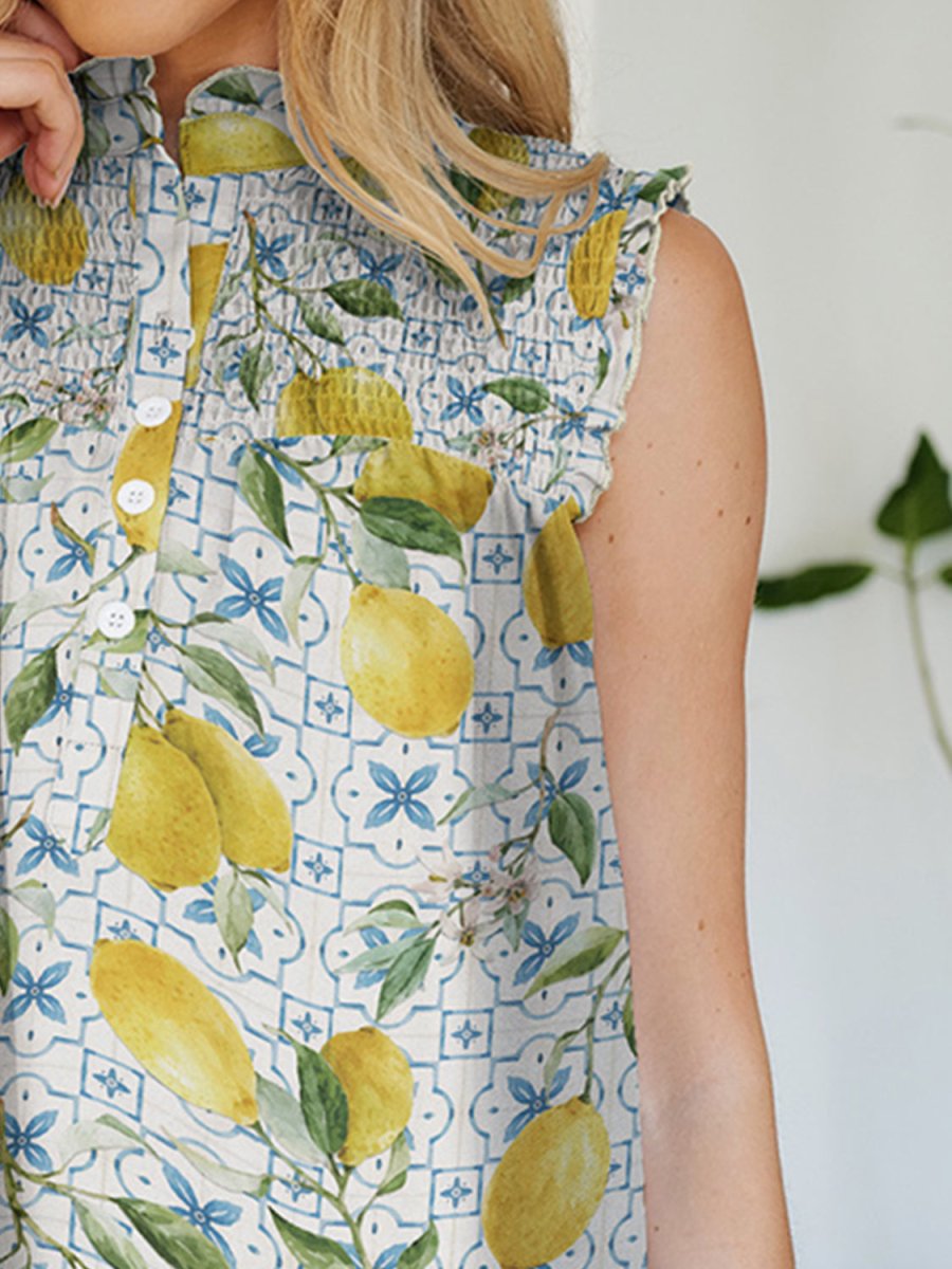 FAM - FAM Frill Printed Mock Neck Top - Top