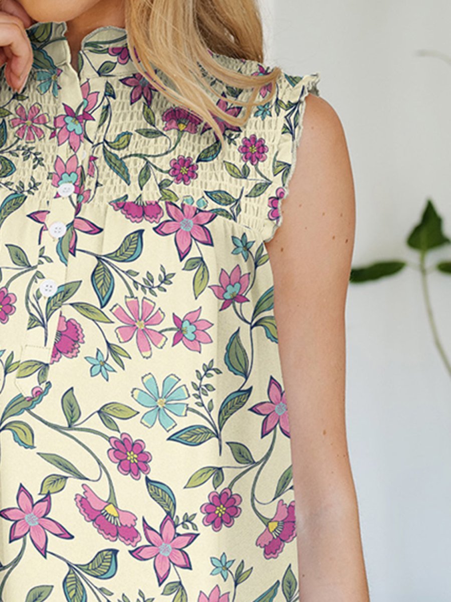 FAM - FAM Frill Printed Mock Neck Top - Top