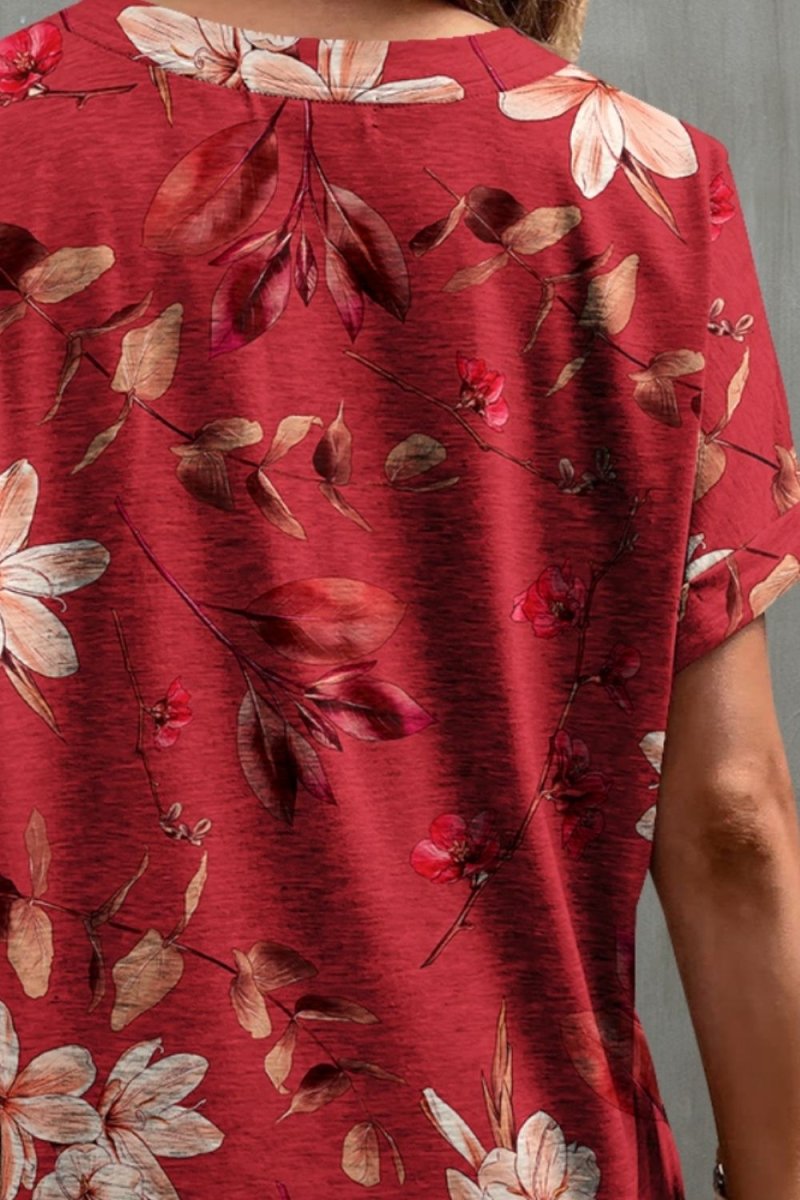 FAM - FAM Printed Notched Short Sleeve T-Shirt - Top
