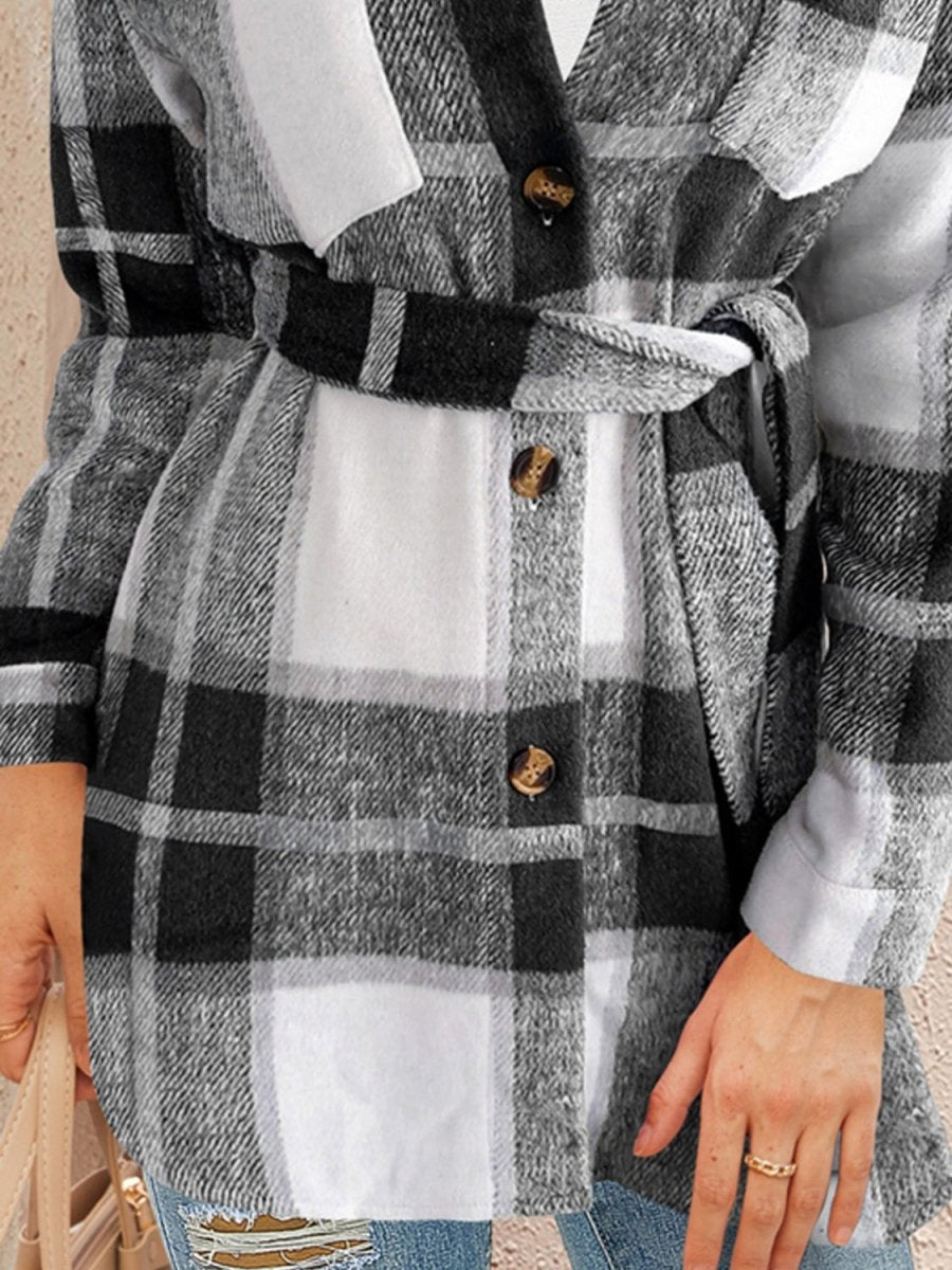 FAM - FAM Tied Plaid Button Up Shacket - Outerwear