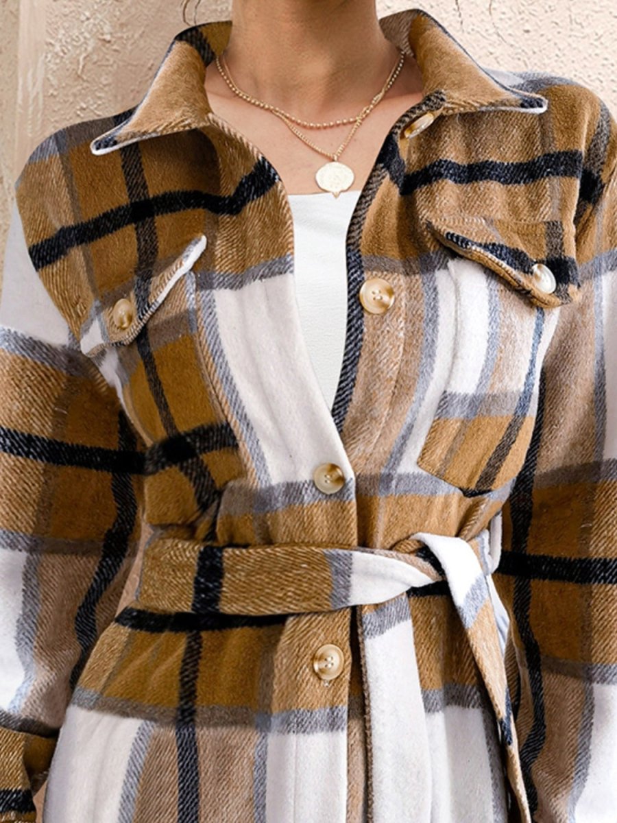 FAM - FAM Tied Plaid Button Up Shacket - Outerwear