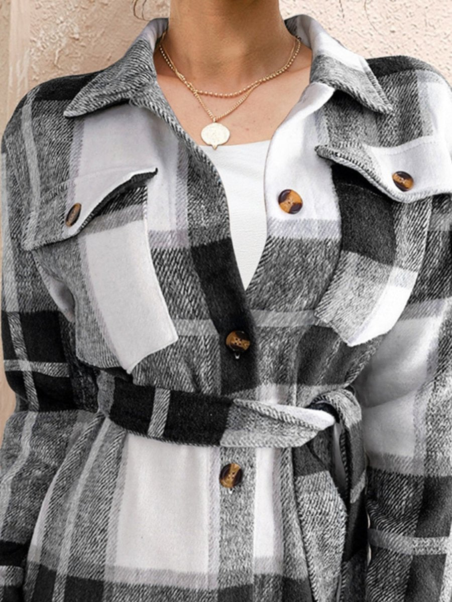 FAM - FAM Tied Plaid Button Up Shacket - Outerwear