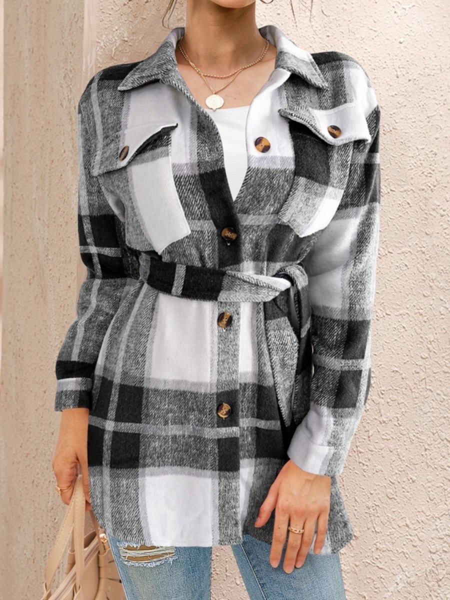 FAM - FAM Tied Plaid Button Up Shacket - Outerwear