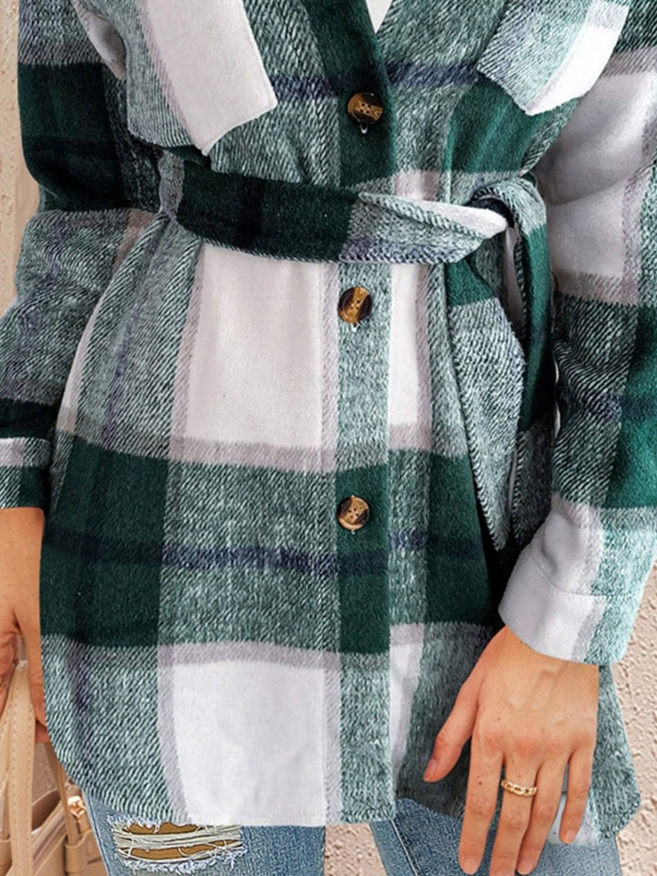 FAM - FAM Tied Plaid Button Up Shacket - Outerwear