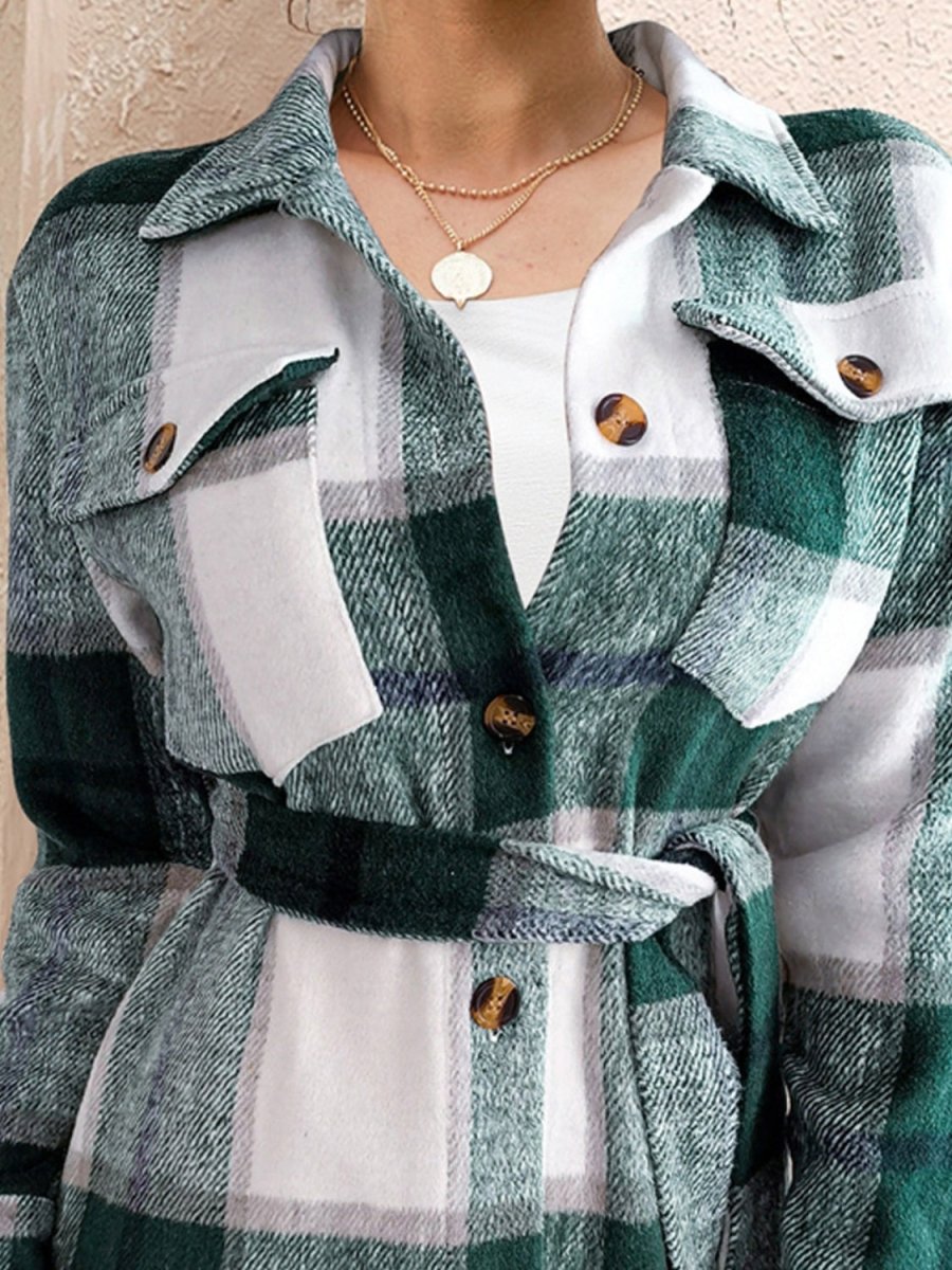 FAM - FAM Tied Plaid Button Up Shacket - Outerwear