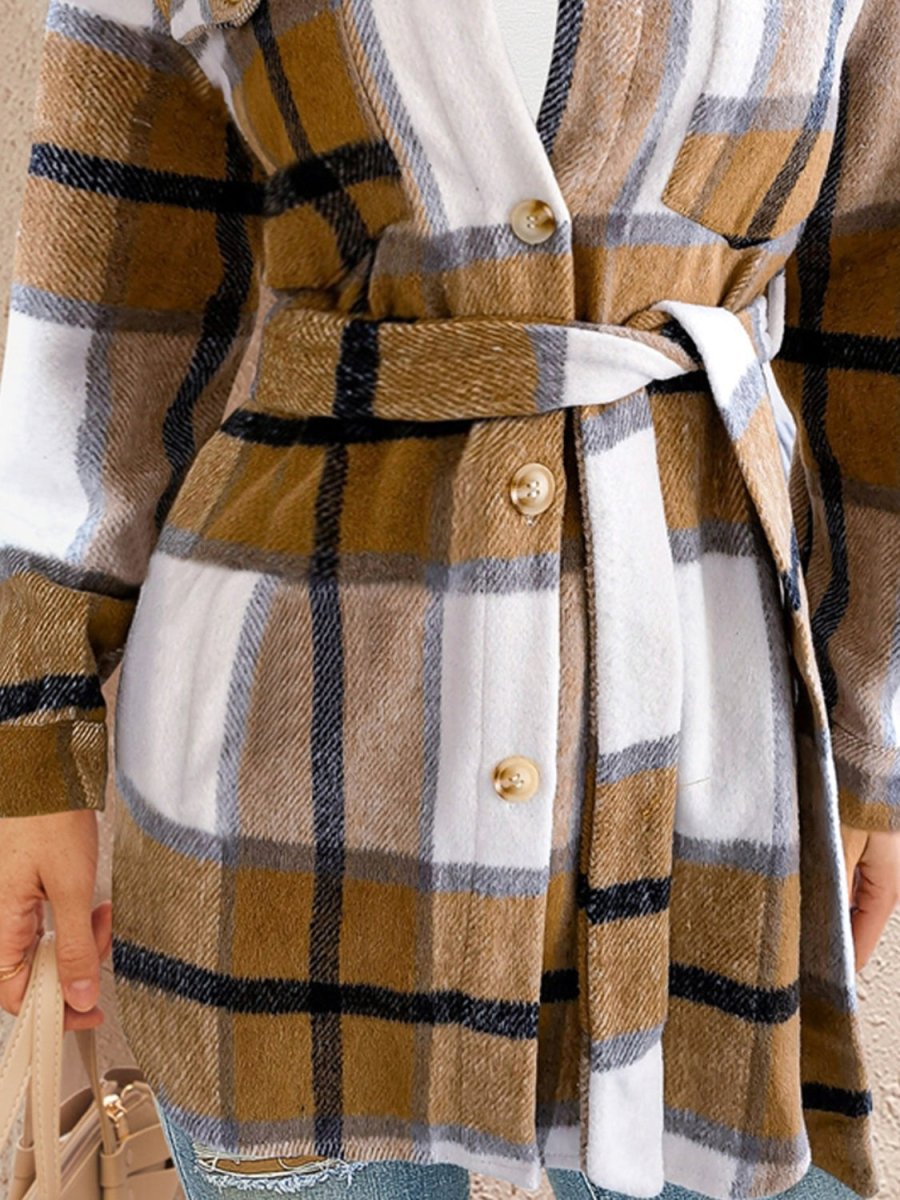 FAM - FAM Tied Plaid Button Up Shacket - Outerwear