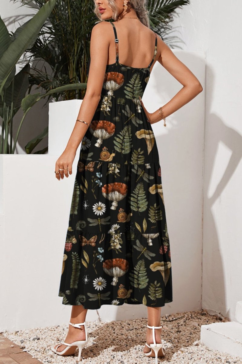 FAM - FAM Tiered Printed Square Neck Cami Dress - Vacation Dress