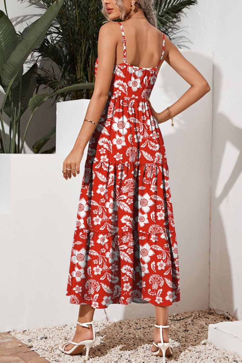 FAM - FAM Tiered Printed Square Neck Cami Dress - Vacation Dress