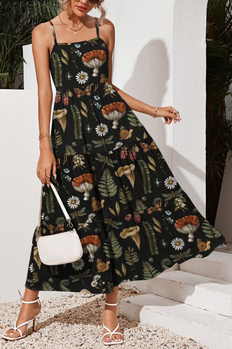 FAM - FAM Tiered Printed Square Neck Cami Dress - Vacation Dress