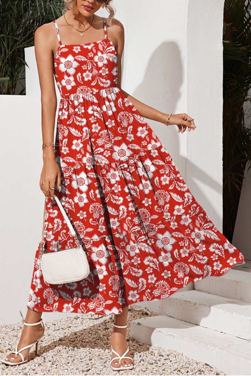 FAM - FAM Tiered Printed Square Neck Cami Dress - Vacation Dress