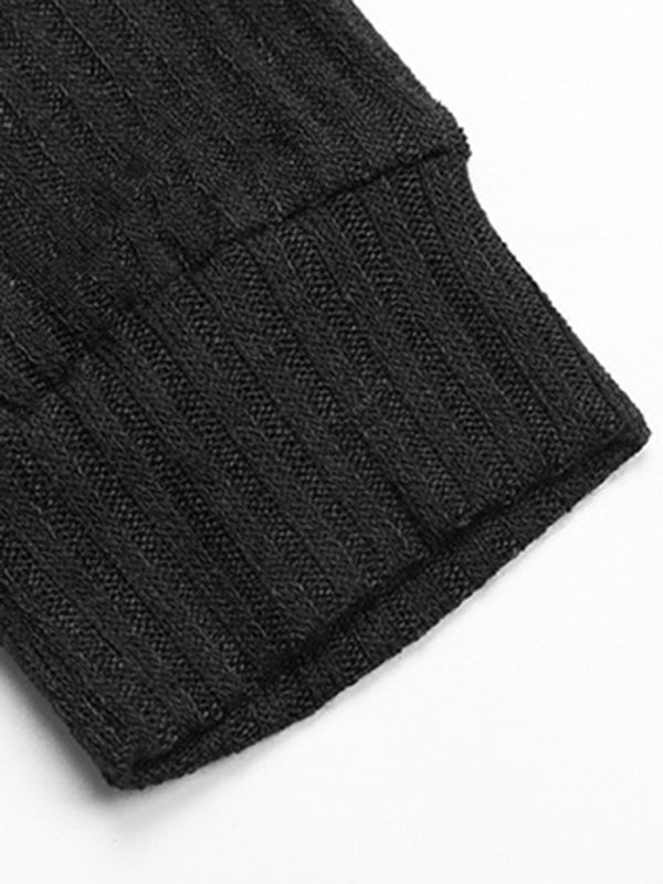 Fashion Top Long Sleeve Irregular Black Knit Sweater - Outerwear